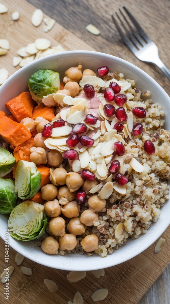 Vegan Buddha Bowl with Grains, Chickpeas, and Pomegranate Seeds Vegan Buddha Bowl with Grains, Chickpeas, and Pomegranate Seeds