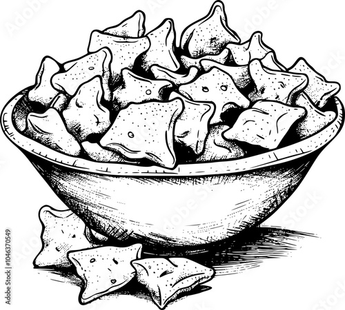 Hand drawn illustration of star-shaped crackers in a bowl.