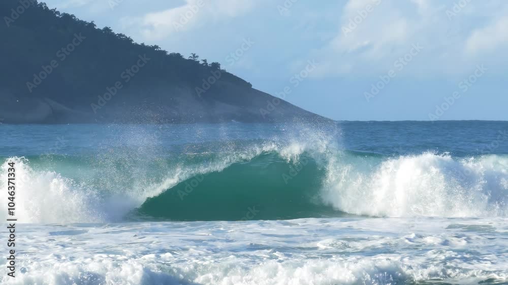 Slow-motion Shot of Crashing Wave and an Island in the Background 4 Slow-motion Shot of Crashing Wave and an Island in the Background 4