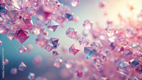 Floating pink crystals on a soft pastel background, abstract luxury concept, pink, crystals, pastel, background, abstract