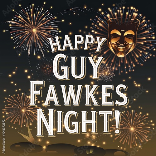 Happy Guy Fawkes Night Celebration with Fireworks and a Mask photo