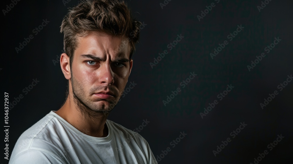 Naklejka premium Upset Man on black background.
