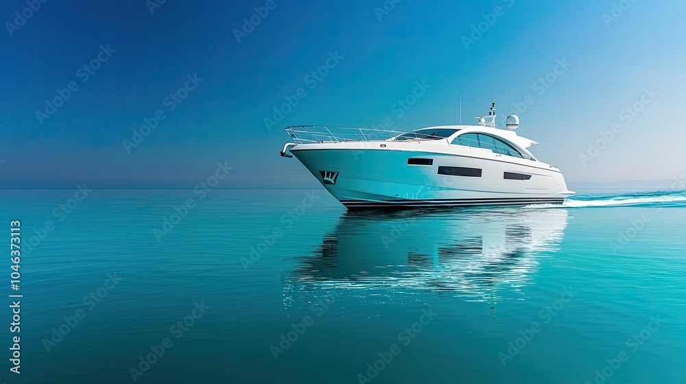 Luxury yacht sailing on calm turquoise waters under a clear blue sky. Luxury yacht sailing on calm turquoise waters under a clear blue sky.