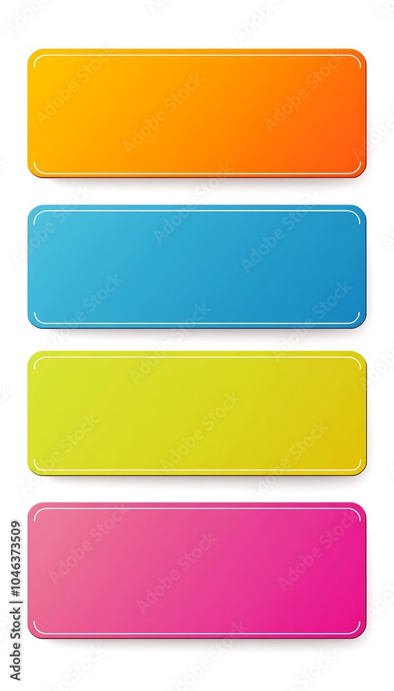 Blank banners in different colors design, each with rounded corners and a white background design. The banners should have thin borders at the top to make them look like tags or label design Blank banners in different colors design, each with rounded corners and a white background design. The banners should have thin borders at the top to make them look like tags or label design