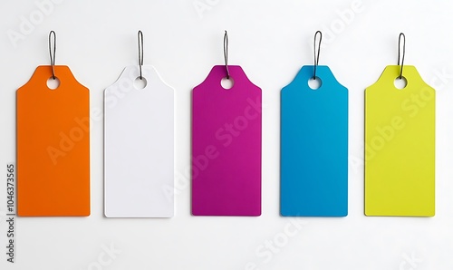  Blank banners in different colors design, each with rounded corners and a white background design. The banners should have thin borders at the top to make them look like tags or label design 