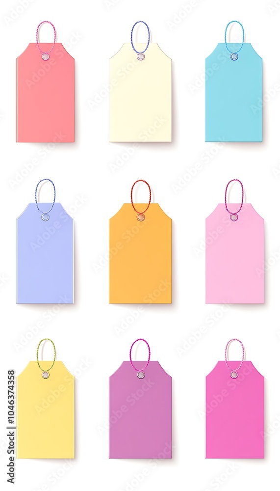 Blank banners in different colors design, each with rounded corners and a white background design. The banners should have thin borders at the top to make them look like tags or label design Blank banners in different colors design, each with rounded corners and a white background design. The banners should have thin borders at the top to make them look like tags or label design