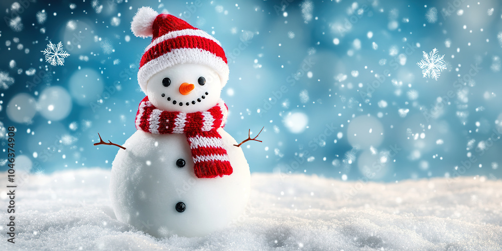 A snowman wearing a scarf on a snowy winter day A snowman wearing a scarf on a snowy winter day