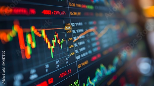 A close-up view of a stock market chart showing the fluctuation of prices.