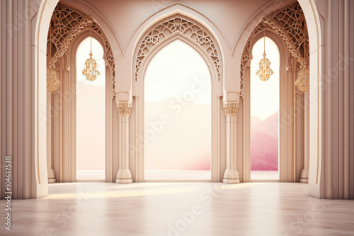 generated Illustration mosque element in ornate arabic, Islamic architecture style interior.