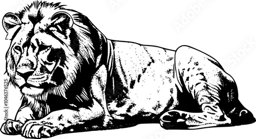 Black and white illustration of a lion lying down. (2)
