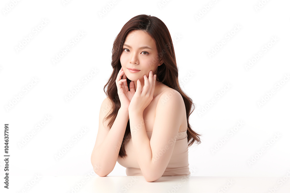 Beautiful young asian woman with clean fresh skin on white background, Face care, Facial treatment, Cosmetology, beauty and spa, Asian women portrait. Beautiful young asian woman with clean fresh skin on white background, Face care, Facial treatment, Cosmetology, beauty and spa, Asian women portrait.