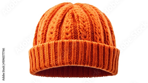 Warm orange beanie hat with ribbed texture for winter fashion