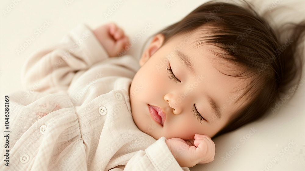 Peaceful Sleeping Asian Baby in Soft Neutral Clothing Peaceful Sleeping Asian Baby in Soft Neutral Clothing