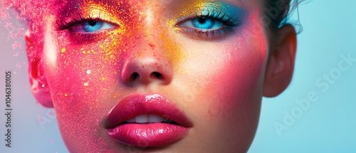 Beauty portrait with colorful makeup and glitter