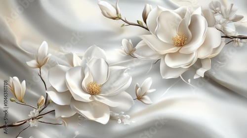 A beautiful blend of silk and floral decorations, ideal for wallpaper. The 3D effect adds depth and elegance to the overall aesthetic.