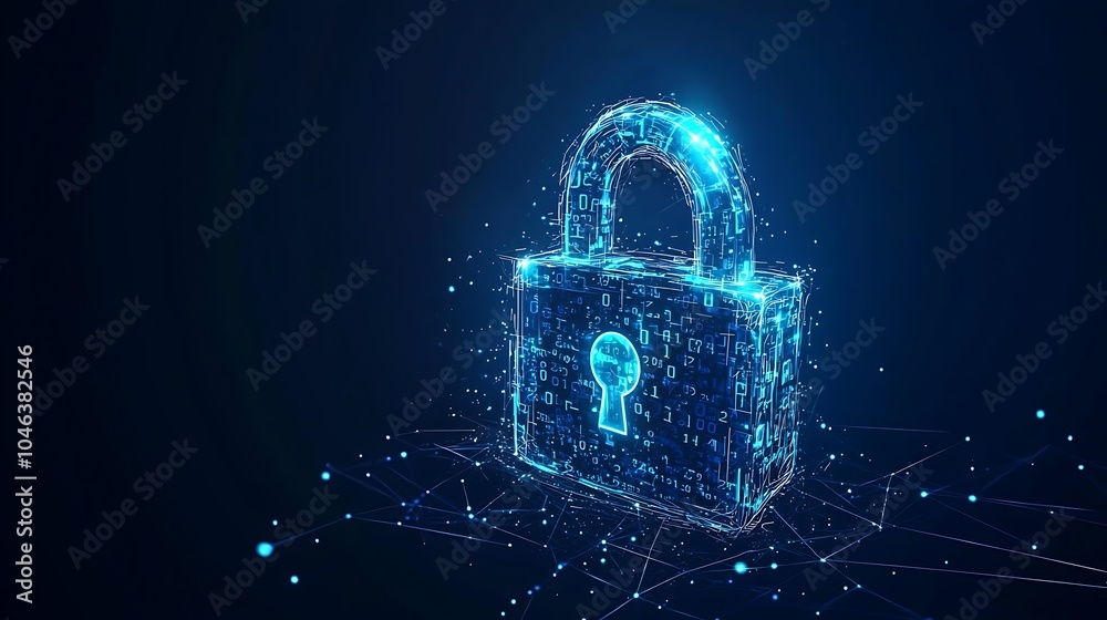 Blue digital background with a padlock symbol and binary code for a security concept vector illustration design, data protection design Blue digital background with a padlock symbol and binary code for a security concept vector illustration design, data protection design