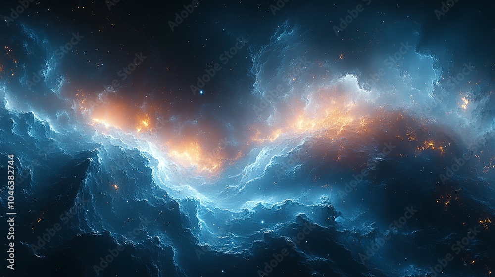 Fototapeta premium Abstract Cosmic Landscape with Glowing Nebulae and Stars