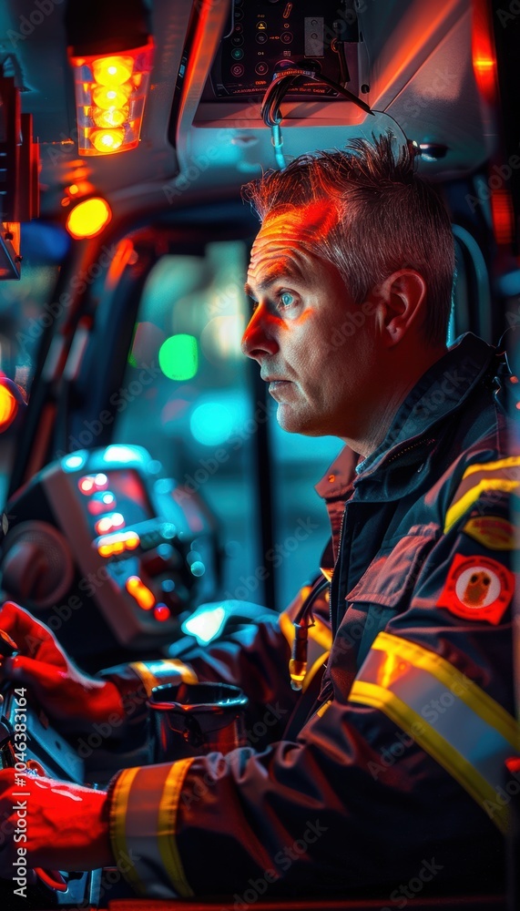 Obraz premium Paramedic En Route: Emergency Medical Response in Action with Flashing Lights