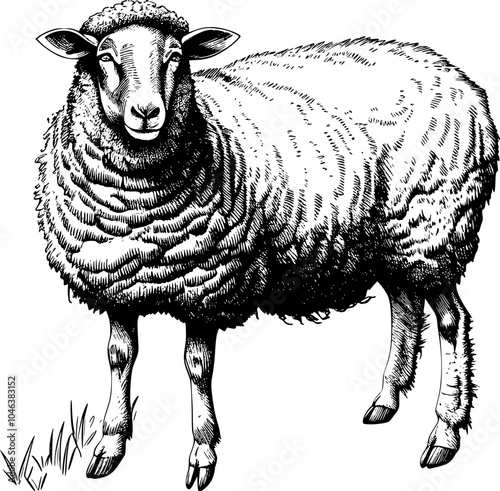 Black and white illustration of a sheep.