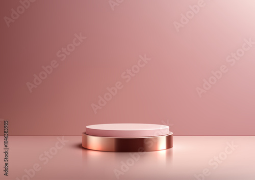 Minimalist 3D Rose Gold and Pink Podium with Soft Background for Elegant Product Displays, Luxurious Feminine Mockup Scene for Showroom, Showcase