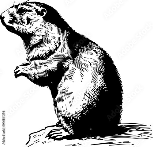 Black and white illustration of a prairie dog standing upright.