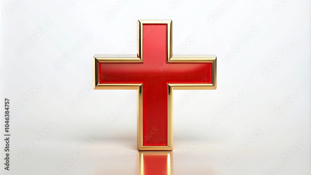 Obraz premium Stylized red cross with gold accents on white background forced perspective