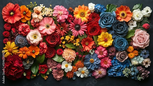 A Vibrant Arrangement of Colorful Flowers on a Dark Background