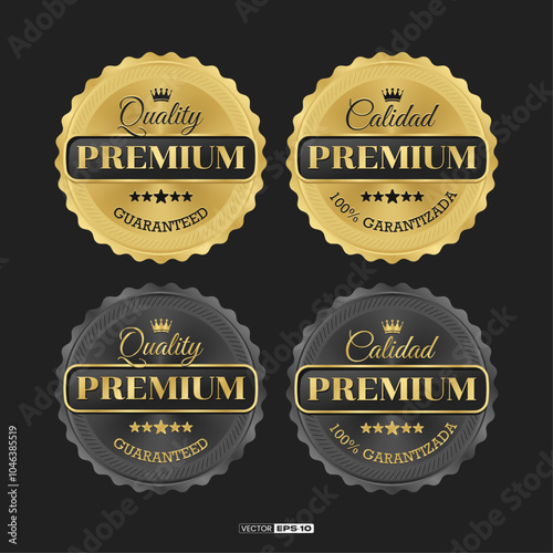 Premium quality sticker badge. Spanish. gold and black.