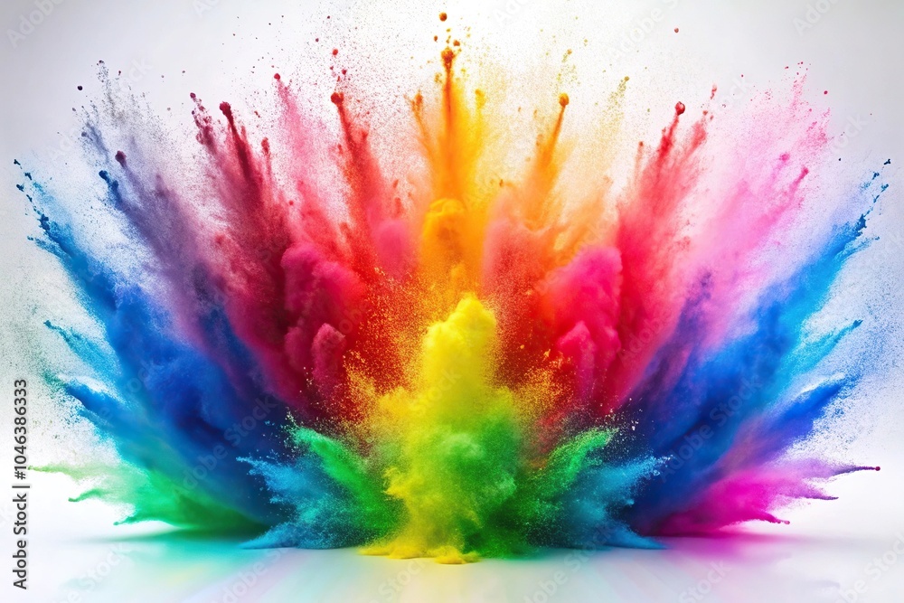 rainbow colored powder exploding on white background rainbow colored powder exploding on white background