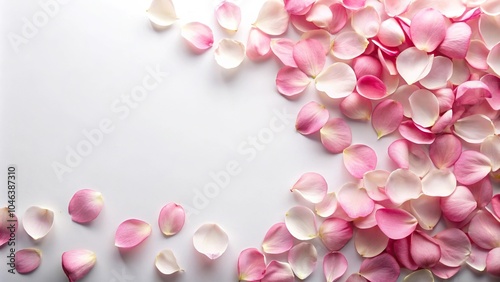 Pink petals scattered on white background, reflected