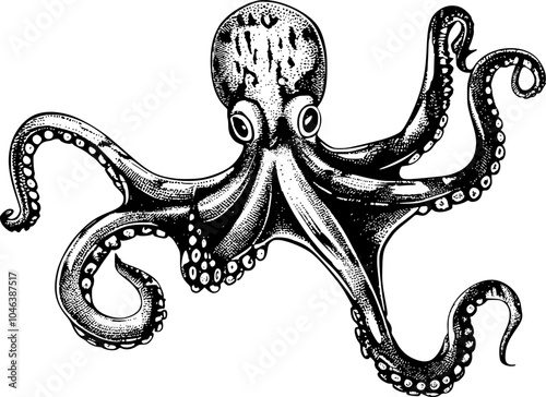 Detailed illustration of an octopus with eight tentacles.