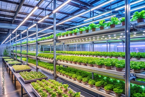 A row of shelves with plants on them