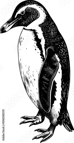 Black and white illustration of a penguin's head and neck.