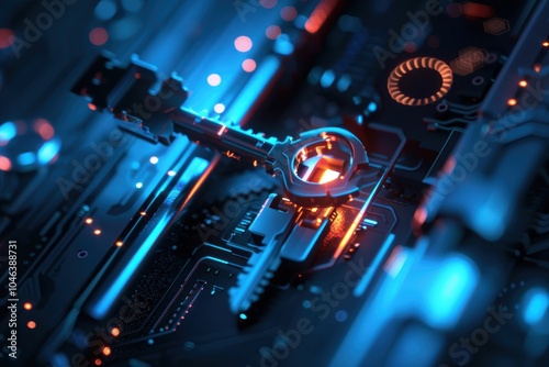 Unlocking Technological Innovations: Glowing Key and Digital Lock Concept for Business Solutions