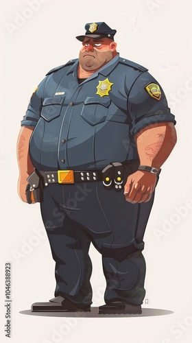 Cartoon Illustration of a Police Officer in Uniform