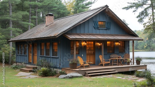 Serene Lakeside Cabin at Sunset