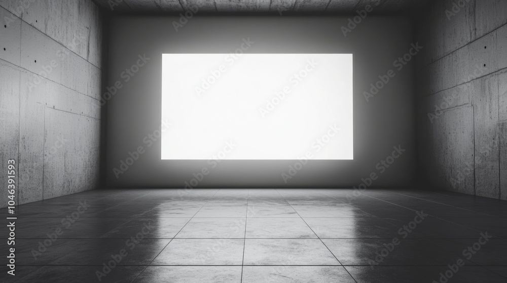 A bright white light shines from a large window in a concrete room. A bright white light shines from a large window in a concrete room.