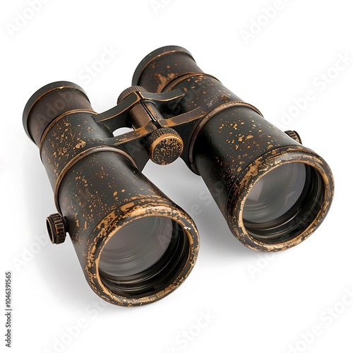 Old binoculars isolated on white background