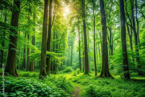 lush green forest landscape with tall trees and vibrant foliage, foliage, forest, landscape, trees