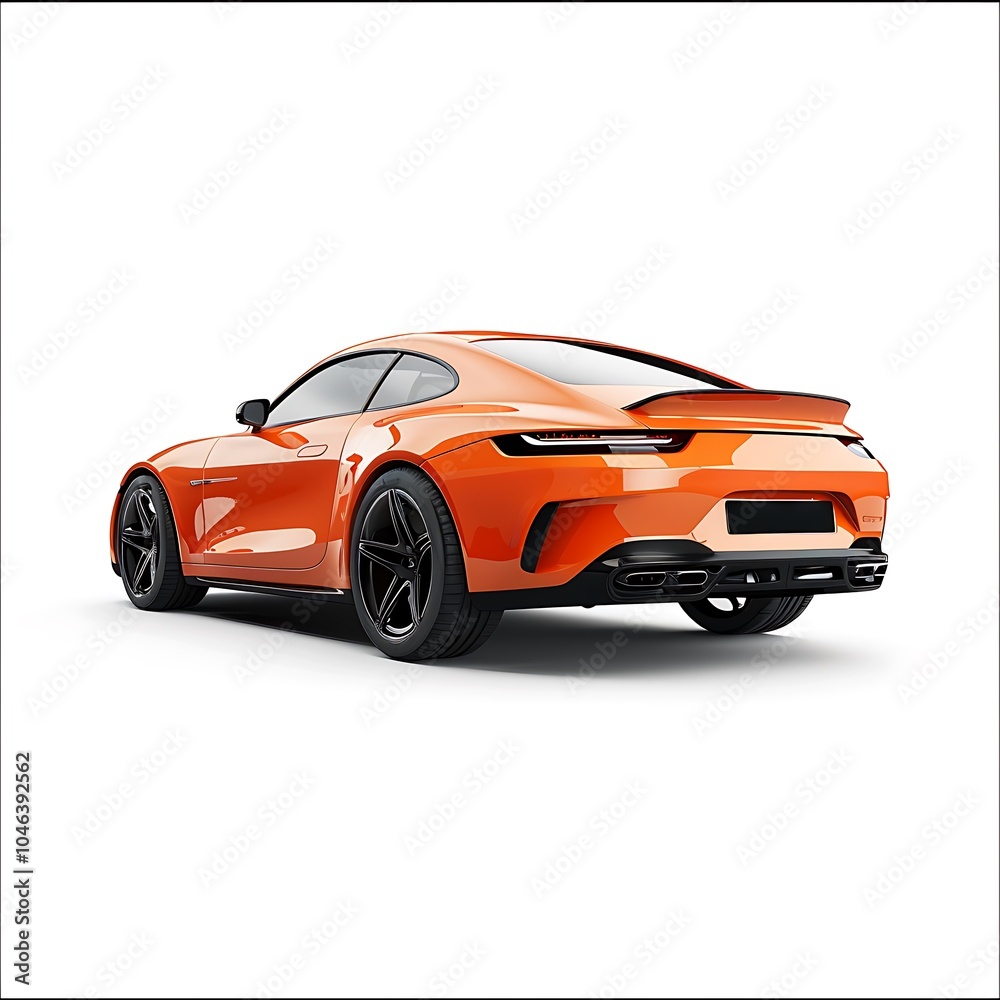 Orange car, back view isolated on white background Orange car, back view isolated on white background