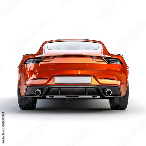 Obraz na płótnie Orange car, back view isolated on white background
