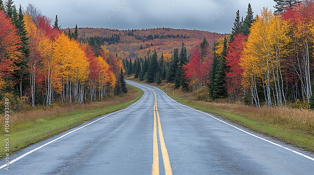 Serene Winding Road Through Vibrant Autumn Landscape Serene Winding Road Through Vibrant Autumn Landscape