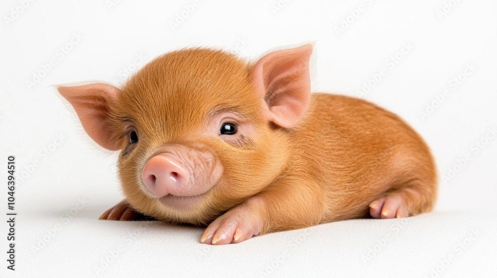 A photostock of a piglet against a white background, featuring its cute and playful expression. A photostock of a piglet against a white background, featuring its cute and playful expression.
