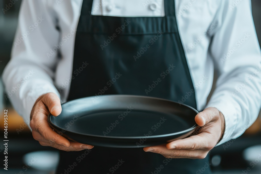Elegant waiter adhering to strict etiquette while serving in a luxurious restaurant setting. Elegant waiter adhering to strict etiquette while serving in a luxurious restaurant setting.