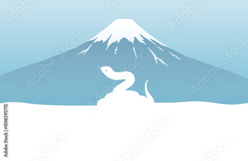 巳年の年賀状テンプレート　コピースペース　雪景色の富士山と蛇