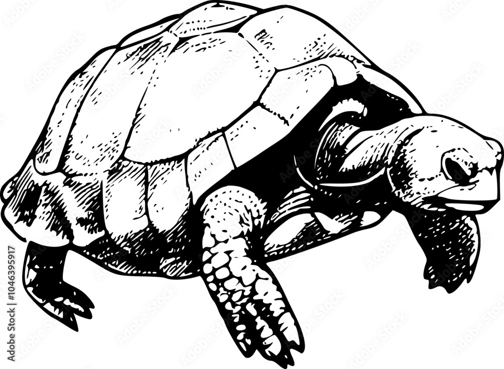Fototapeta premium Black and white illustration of a tortoise walking.