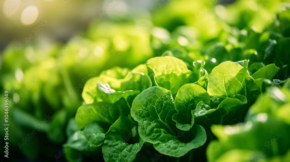 2410 75.A wide-angle view of a hydroponic farm, highlighting rows of lush green oak lettuce thriving in nutrient-rich water systems, the vibrant salad leaves illuminated under natural sunlight, 2410 75.A wide-angle view of a hydroponic farm, highlighting rows of lush green oak lettuce thriving in nutrient-rich water systems, the vibrant salad leaves illuminated under natural sunlight,