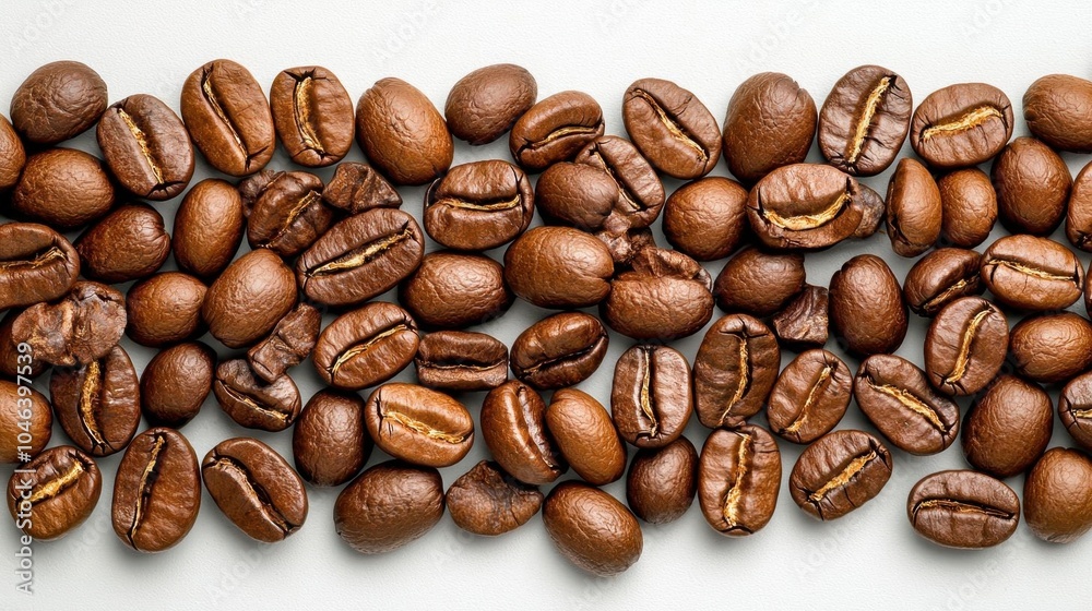 A photostock of ground coffee beans on a white background, highlighting rich aroma and texture. A photostock of ground coffee beans on a white background, highlighting rich aroma and texture.