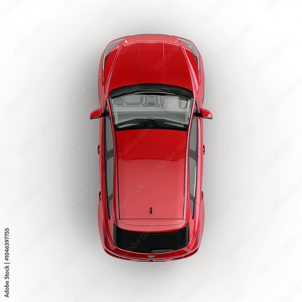 Fototapeta premium Red car, top view isolated on white background