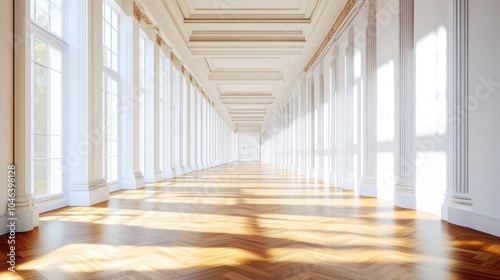 Elegant White Hallway With Sunlight Streaming In